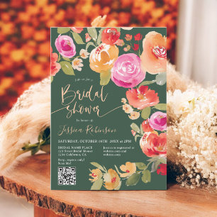 Boho Herfst florale waterverf QR groen vrijgezelle Kaart