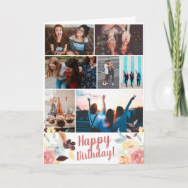 Boho herfst florale waterverf verjaardag 7 fotoroo kaart