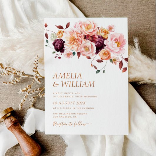 boho herfst florals bruiloft Uitnodiging