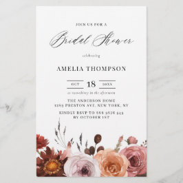 Boho Herfst Flowers Bridal Shower Invitation