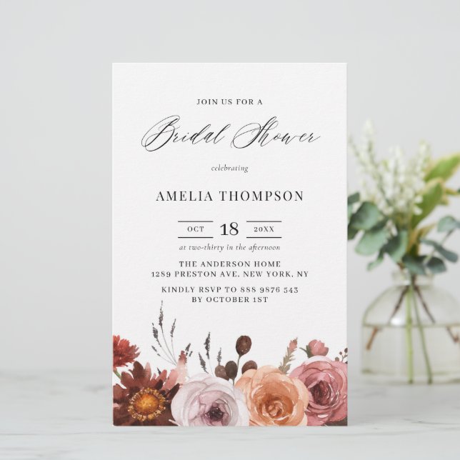 Boho Herfst Flowers Bridal Shower Invitation (Staand voorkant)