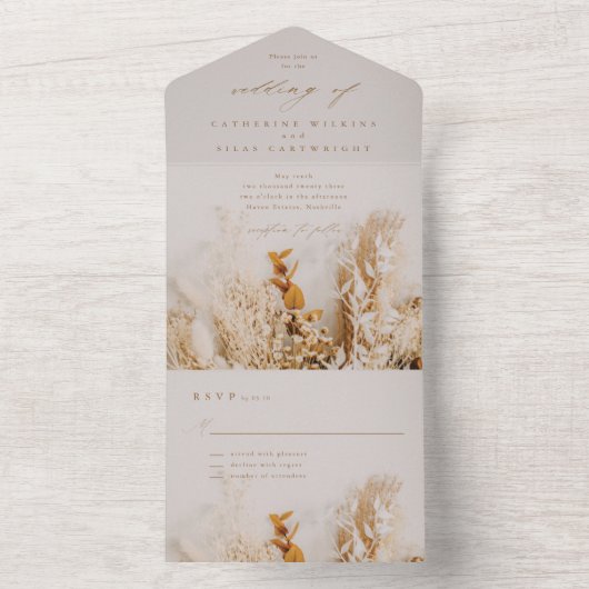 Boho Herfst Flowers Wedding All In One Uitnodiging (Binnen)