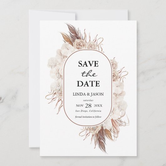 Boho Herfst Flowers Wedding Save The Date Kaart (Voorkant)