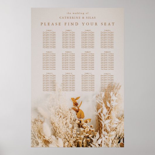 Boho Herfst Flowers Wedding Seating Chart Poster (Voorkant)