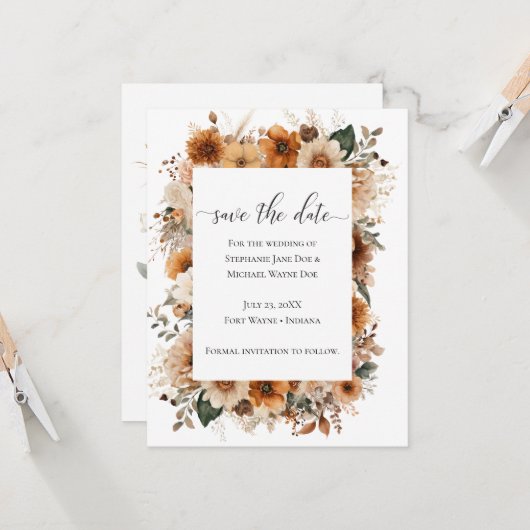 Boho Herfst Gedroogde Bloemen | Save the Date (Voorkant / Achterkant in situ)