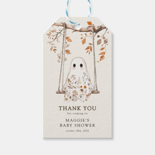 Boho Herfst Ghost Baby shower Dank u gunst Cadeaulabel (Voorkant)