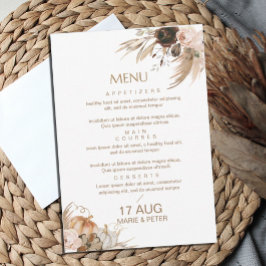 Boho Herfst Glitter Menu Bruiloft Kaart