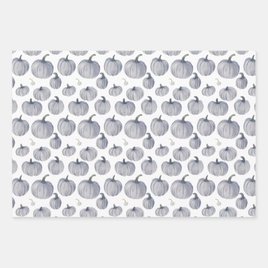 Boho Herfst grijs pastel blauw pompoen Waterverf Inpakpapier Vel (Voorkant)