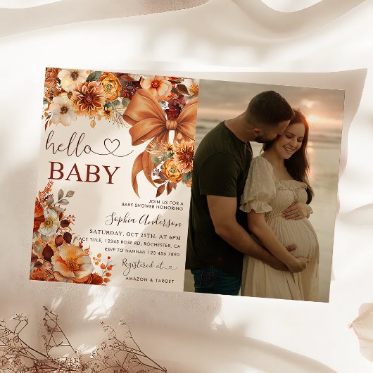 Boho Herfst Hallo Baby Baby shower Floral Kaart