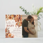 Boho Herfst Hallo Baby Baby shower Floral Kaart (Staand voorkant)