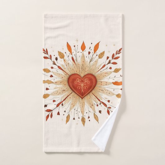 Boho Herfst Hart Illustratie Handdoek (Handdoek)