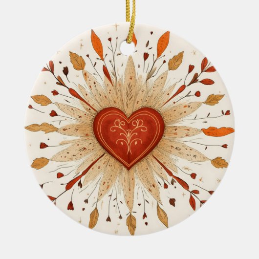 Boho Herfst Hart Illustratie Keramisch Ornament (Voorkant)