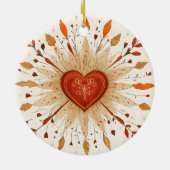 Boho Herfst Hart Illustratie Keramisch Ornament (Achterkant)