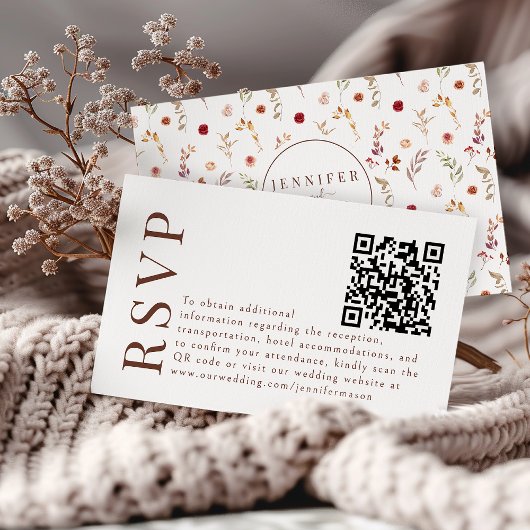 Boho Herfst Herfst Bloemen Bruiloft RSVP QR-codeka Informatiekaartje