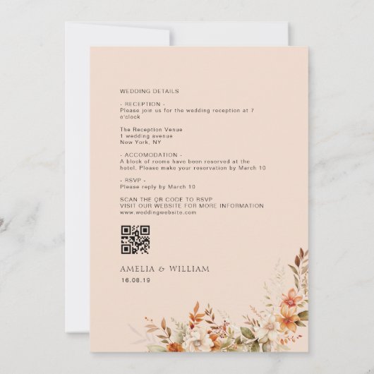 Boho Herfst herfst Bloemen bruiloft Uitnodiging (Achterkant)