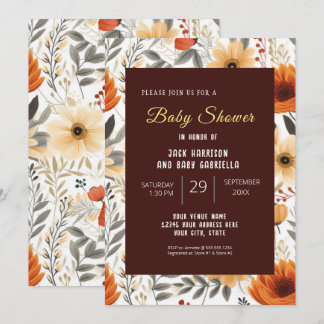 Boho Herfst Herfst Bloemen Bruin Baby shower Kaart