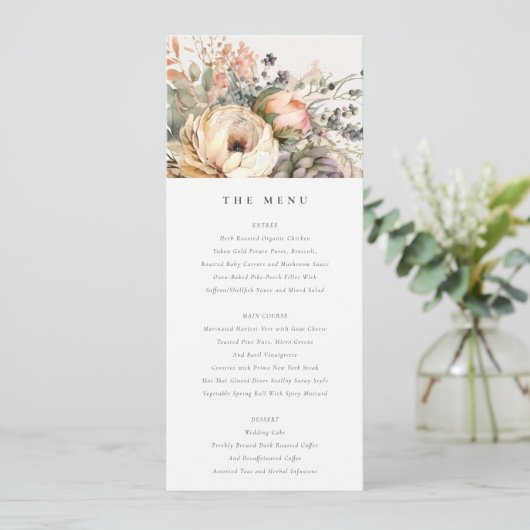 Boho Herfst Herfst Bloemen Bunch Bruiloft Menu Kaa Kaart (Staand voorkant)