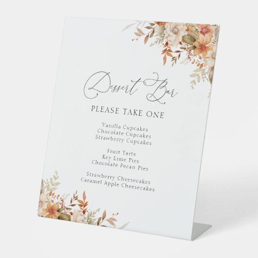 Boho Herfst herfst Bloemen Dessert Bar Teken Reclamebord Met Voetstuk (Voorkant)