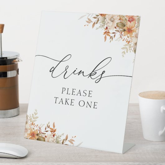 Boho Herfst herfst Bloemen drinken Teken Reclamebord Met Voetstuk (Insitu)