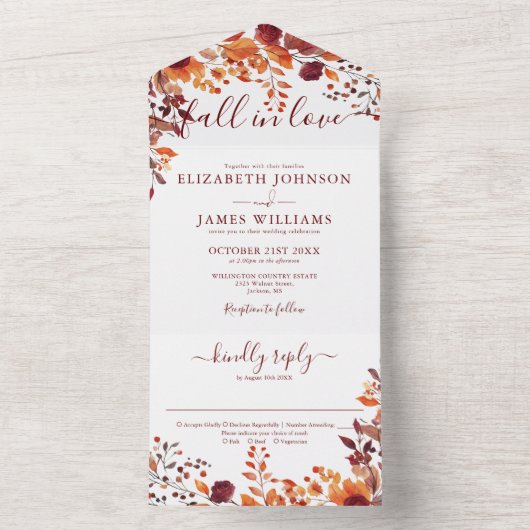 Boho Herfst Herfst Bloemen Herfst In Love Wedding All In One Uitnodiging (Binnen)