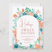 Boho herfst herfst bloemige waterverf Sweet 16 Kaart (Voorkant)