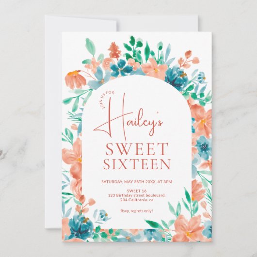 Boho herfst herfst bloemige waterverf Sweet 16 Kaart (Voorkant)