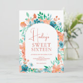 Boho herfst herfst bloemige waterverf Sweet 16 Kaart (Staand voorkant)