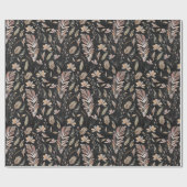 Boho herfst Herfst gebladerte roest groen op zwart Cadeaupapier (Vlak)