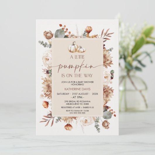 Boho Herfst Herfst Little Pumpkin Baby shower Kaart (Staand voorkant)