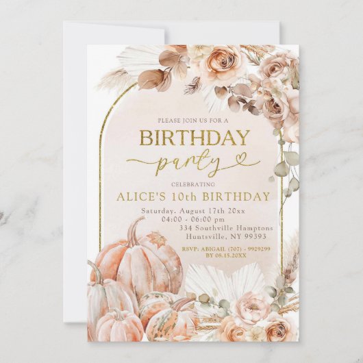 Boho herfst Herfst pompoen wilde bloemen verjaarda Kaart (Voorkant)