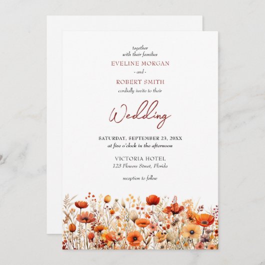 Boho Herfst herfst Wilde Bloemen bruiloft Uitnodig Kaart (Voorkant / Achterkant)