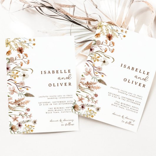 Boho Herfst Herfst Wildflower Botanische bruiloft Kaart