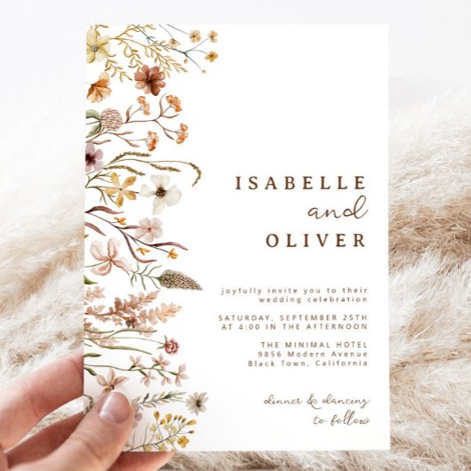 Boho Herfst Herfst Wildflower Botanische bruiloft Kaart