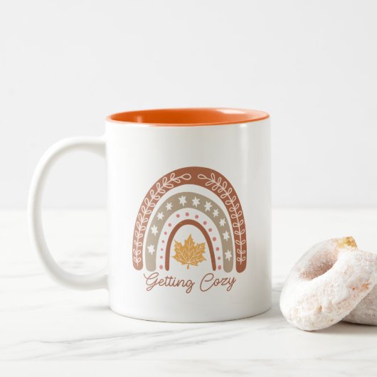 Boho Herfst herfstquote Tweekleurige Koffiemok (Met donut)