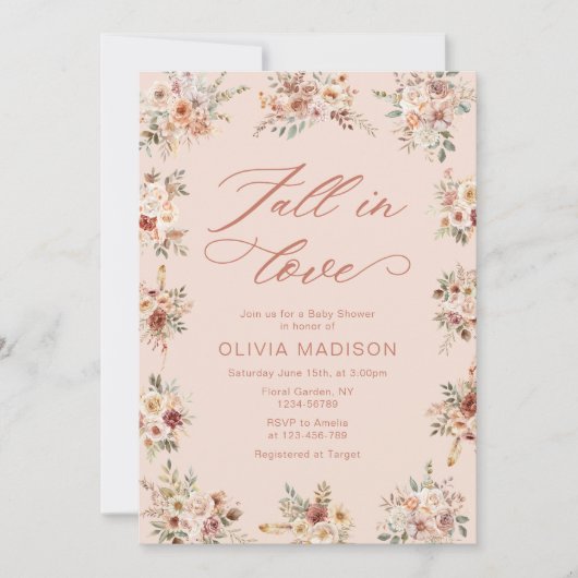 Boho Herfst in Liefde Bloemen Baby shower Kaart (Voorkant)