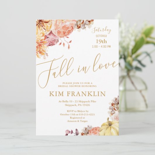 Boho Herfst in Liefde Bloemen en Goud Vrijgezellen Kaart (Staand voorkant)