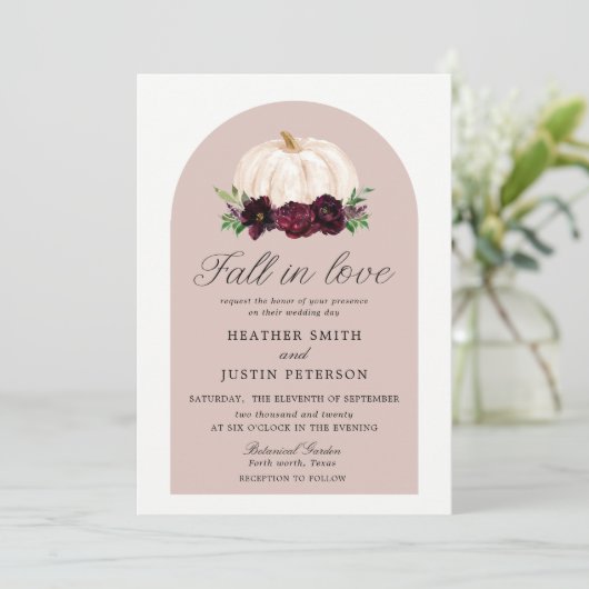 Boho Herfst In Liefde Bloemen Pompoen Bruiloft Kaart (Staand voorkant)