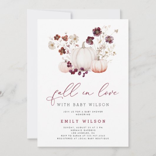 Boho Herfst in Liefde Wildflower Pompoen Baby show Kaart (Voorkant)