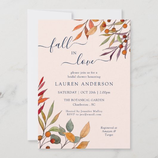 Boho 'Herfst in Love' Blush Vrijgezellenfeest Kaart (Voorkant)