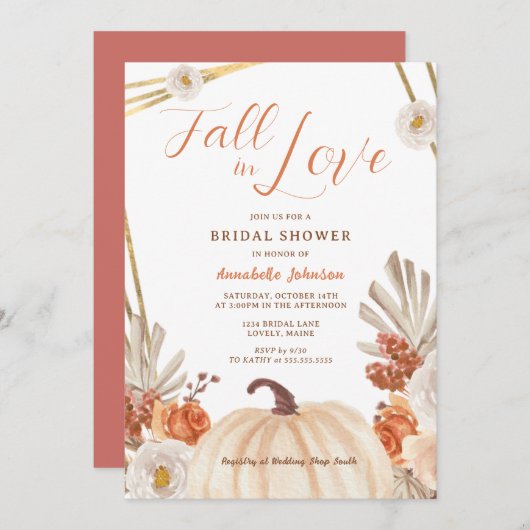 Boho Herfst in Love Bridal Shower Invitation Kaart (Voorkant / Achterkant)