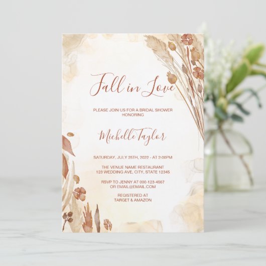 Boho Herfst in Love Sephia Bridal Shower Invitatio Kaart (Staand voorkant)