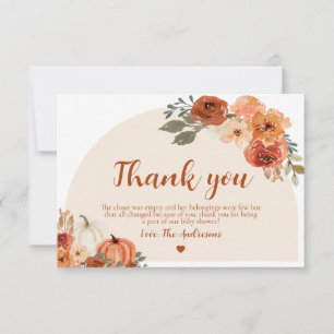 Boho Herfst Kleine Pompoen Herfst Bloemen Baby sho Bedankkaart