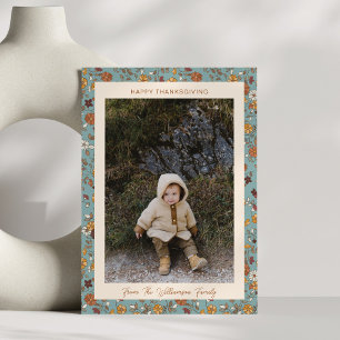 Boho Herfst Landelijk Blauw Bloemstuk Foto Thanksg Feestdagenkaart