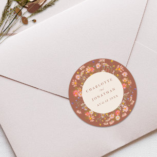 Boho Herfst Landelijke Wilde Bloemen Bloemstuk Bru Ronde Sticker