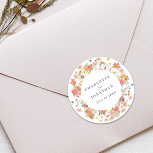 Boho Herfst Landelijke Wilde Bloemen Bruiloft Ronde Sticker
