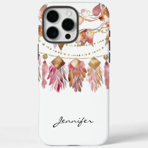 Boho Herfst Leaf Feather Native American iPhone 16 Pro Max Hoesje