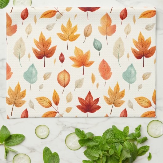 Boho Herfst Leave Pattern Autumn's Beauty met stij Theedoek (Gevouwen)