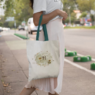 Boho Herfst Maan Wilde Bloem Monogram Tote Bag