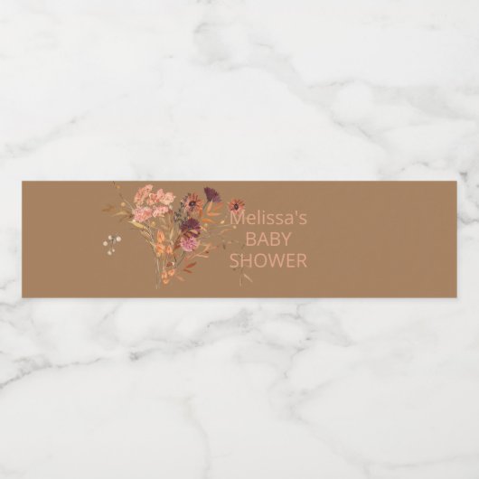 Boho Herfst Mauve roze gouden bladeren Waterfles Etiket (Enkel label)