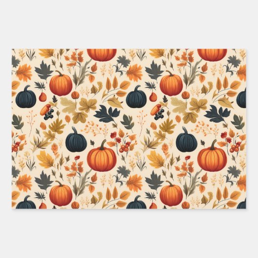 Boho Herfst met Zonnebloemen, Bloemen, en Pompoen Inpakpapier Vel (Voorkant 3)